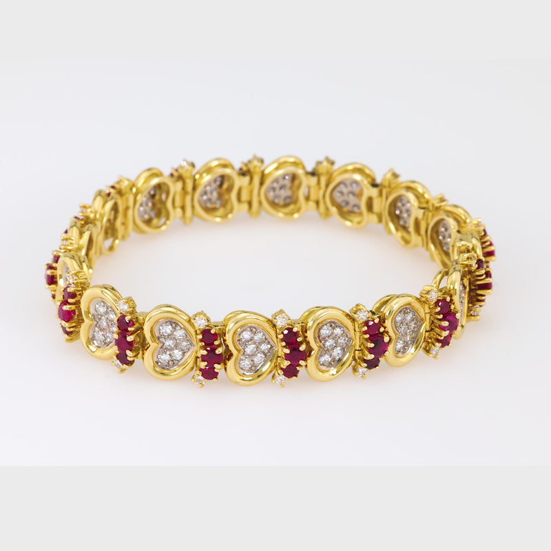 Vintage Meister Ruby Diamond 18K Yellow White Gold Bracelet