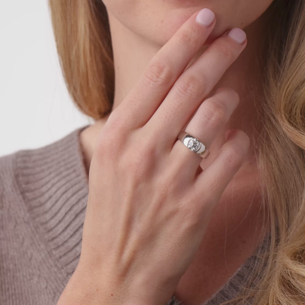 GIA 1.40 carat old European cut diamond platinum half bezel set ring
