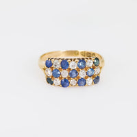 Victorian sapphire diamond 18k yellow gold checkerboard ring