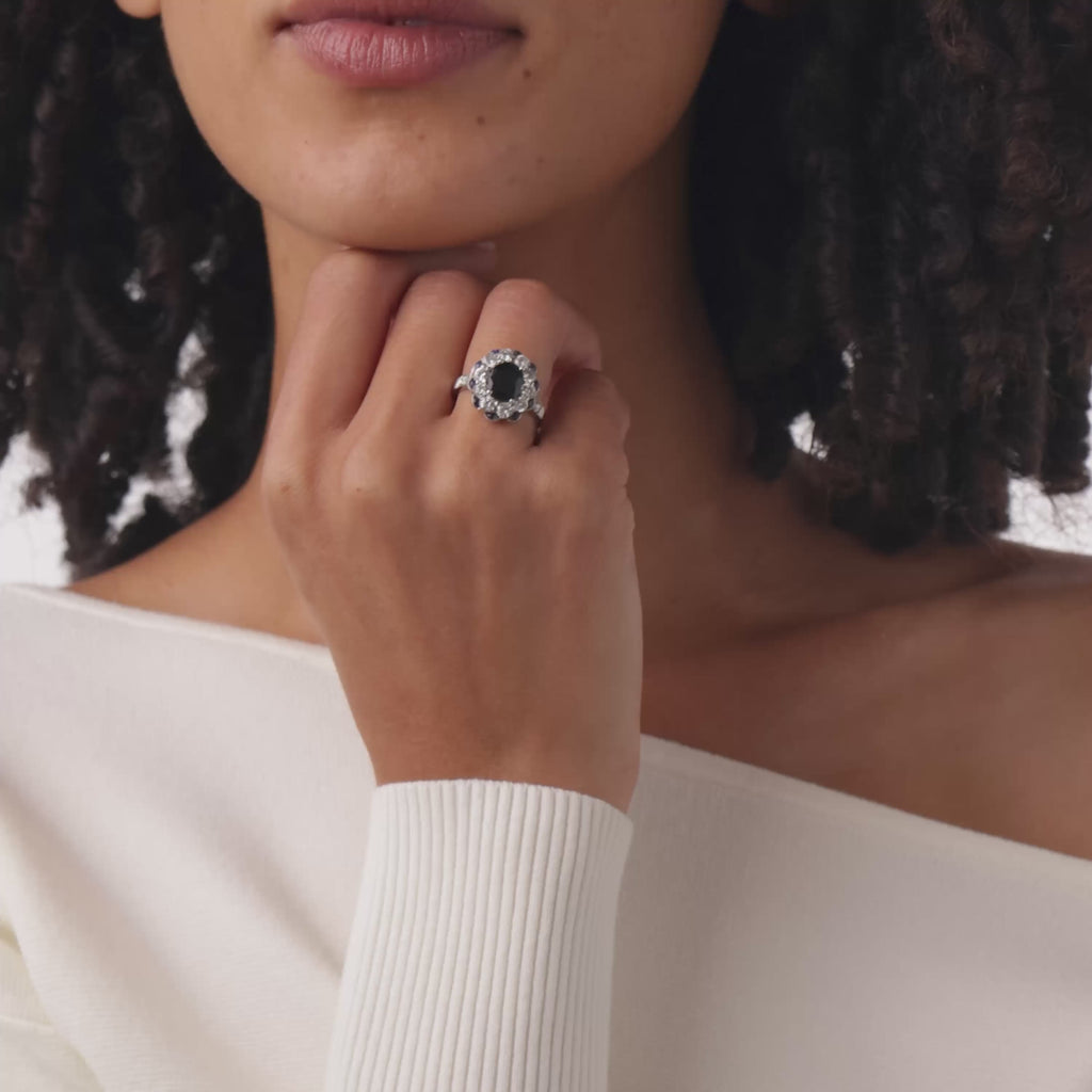 Art Deco style 1.50 carat sapphire diamond platinum cluster ring