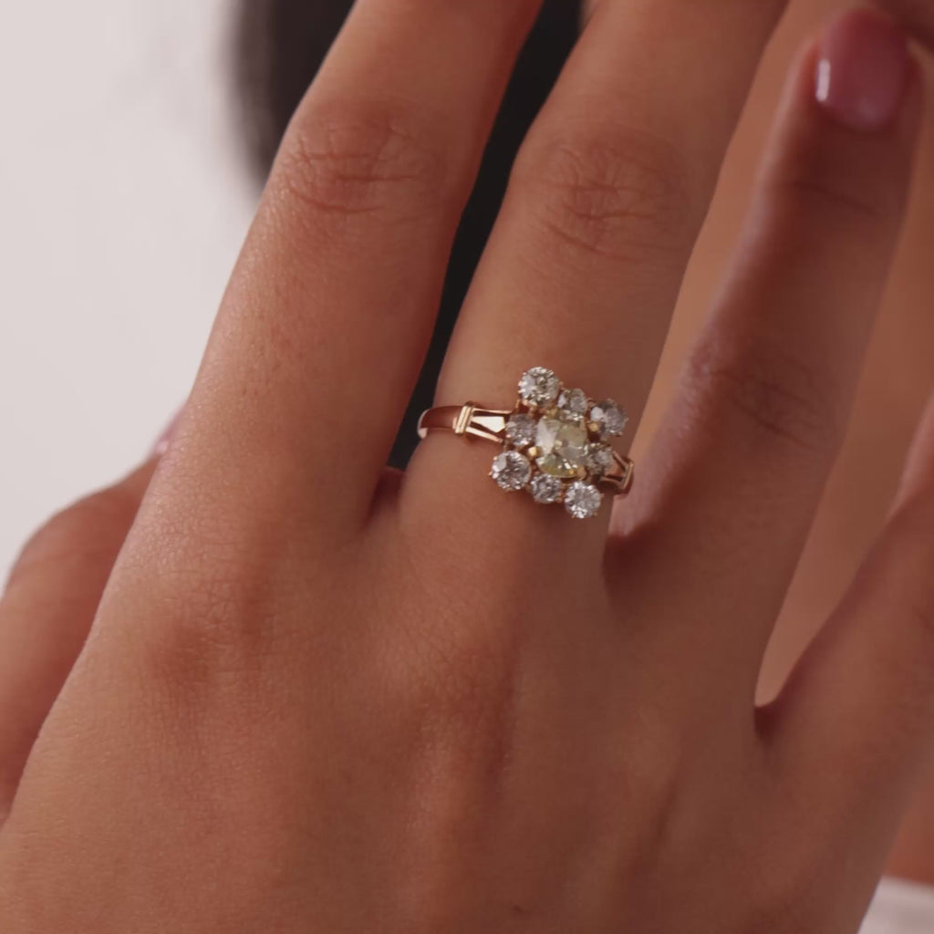 Victorian 1.80 carat diamond 18k yellow gold cluster ring
