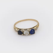 Victorian diamond sapphire 14k yellow gold 3 stone ring