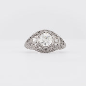 Art Deco Diamond Platinum Engagement Filigree Ring