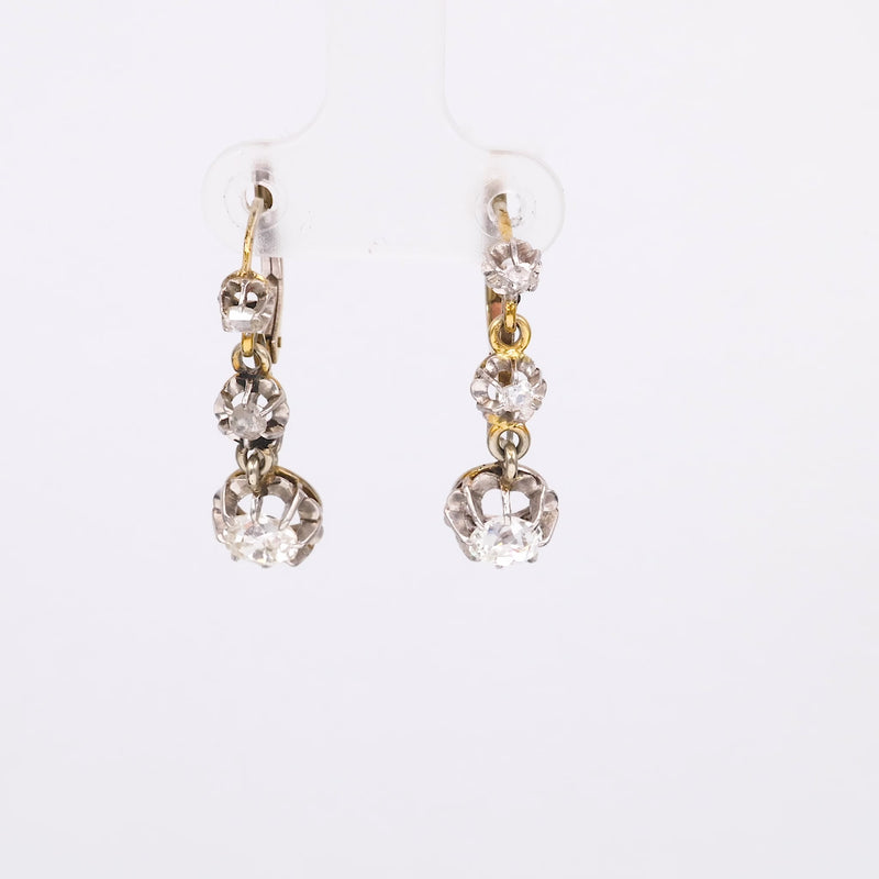 French Antique Diamond 18K Yellow Gold Platinum Earrings