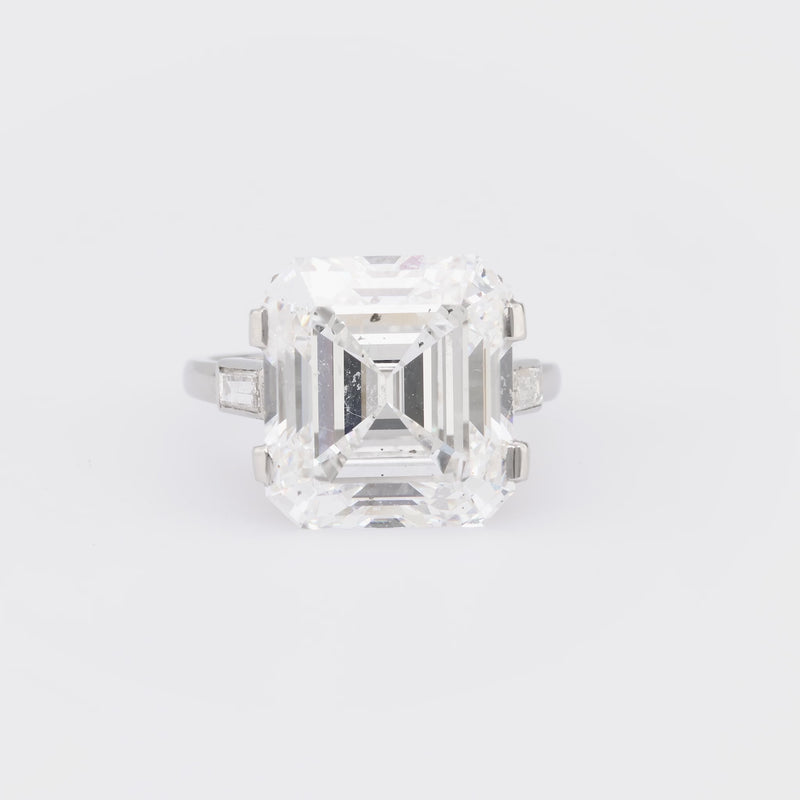 French GIA 10.7 Carat Asscher Cut Diamond Platinum Engagement Ring