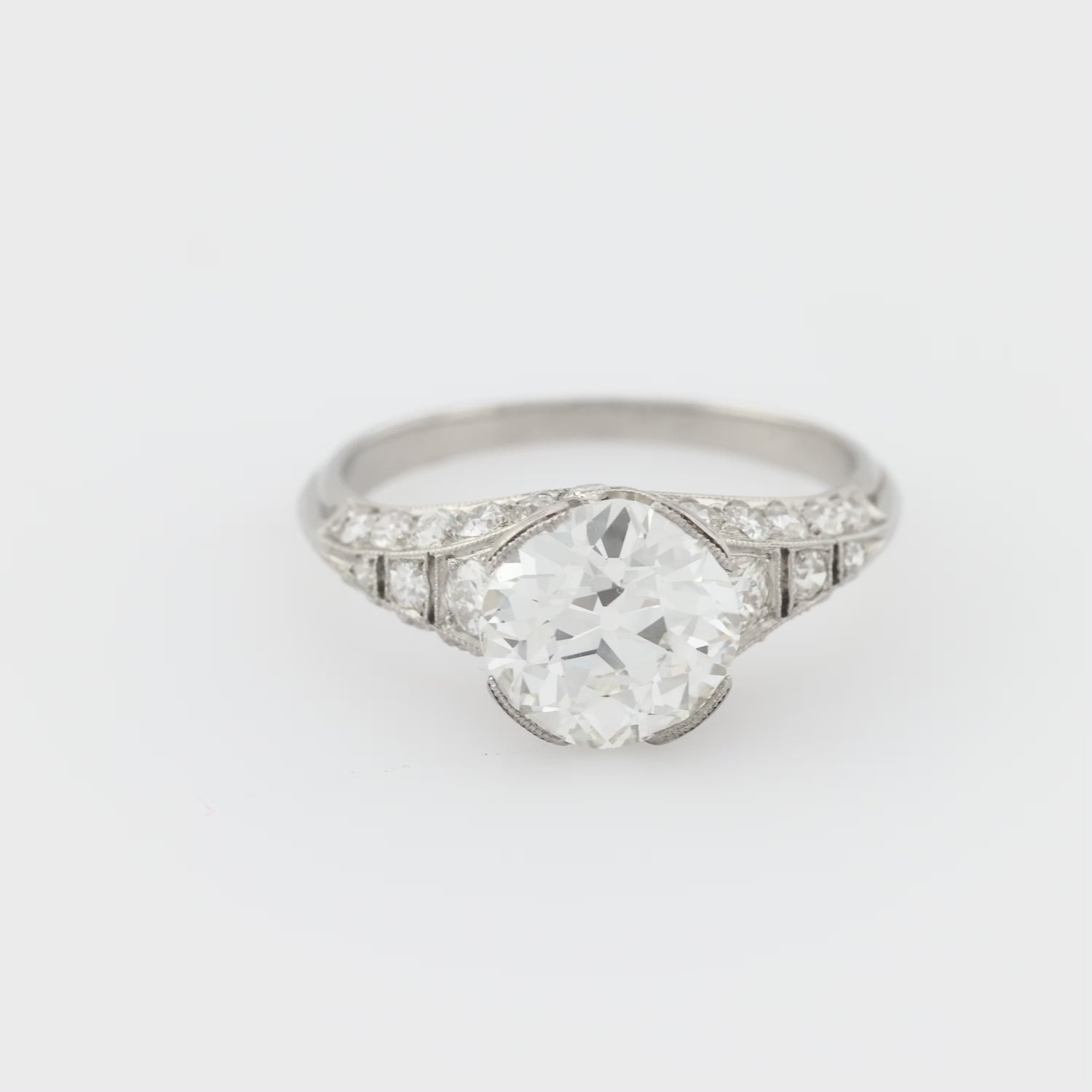 Art Deco GIA 2.07 carat old European cut diamond platinum engagement ring
