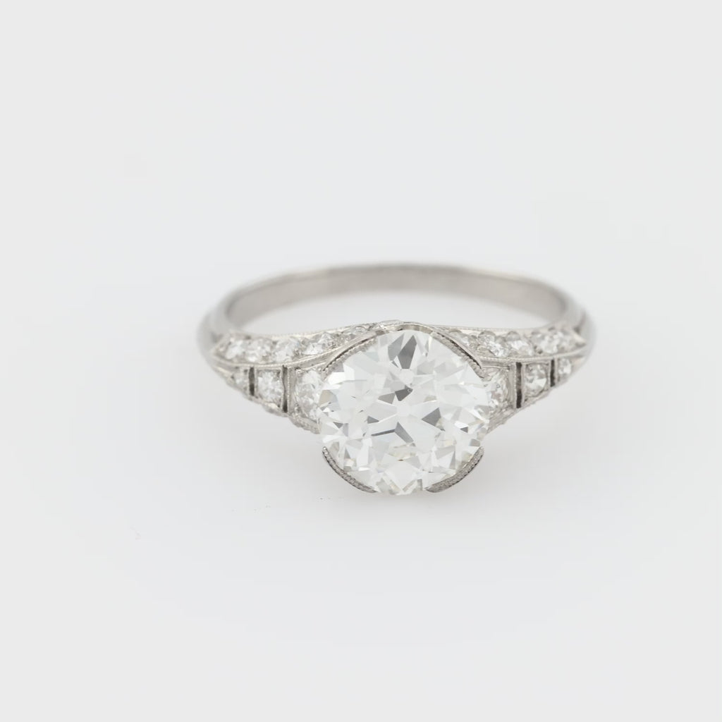 Art Deco GIA 2.07 carat old European cut diamond platinum engagement ring