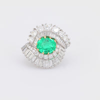 GIA 1.57 carat Colombian emerald diamond 18k white gold cocktail ring