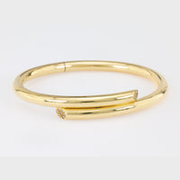 Vintage French Diamond 18K Yellow Gold and Silver Bangle