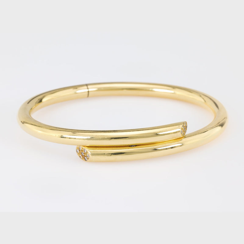 Vintage French Diamond 18K Yellow Gold and Silver Bangle