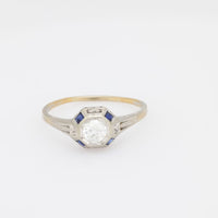 Art Deco diamond sapphire 18k white gold engagement ring