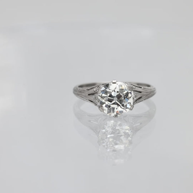 Art Deco GIA 1.61 carat old mine diamond platinum engagement ring