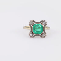 Art Deco Emerald Diamond 18K White Gold Ring