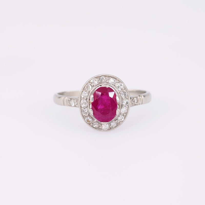 Art Deco Inspired 1.03 Carat Ruby Diamond Platinum Cluster Ring