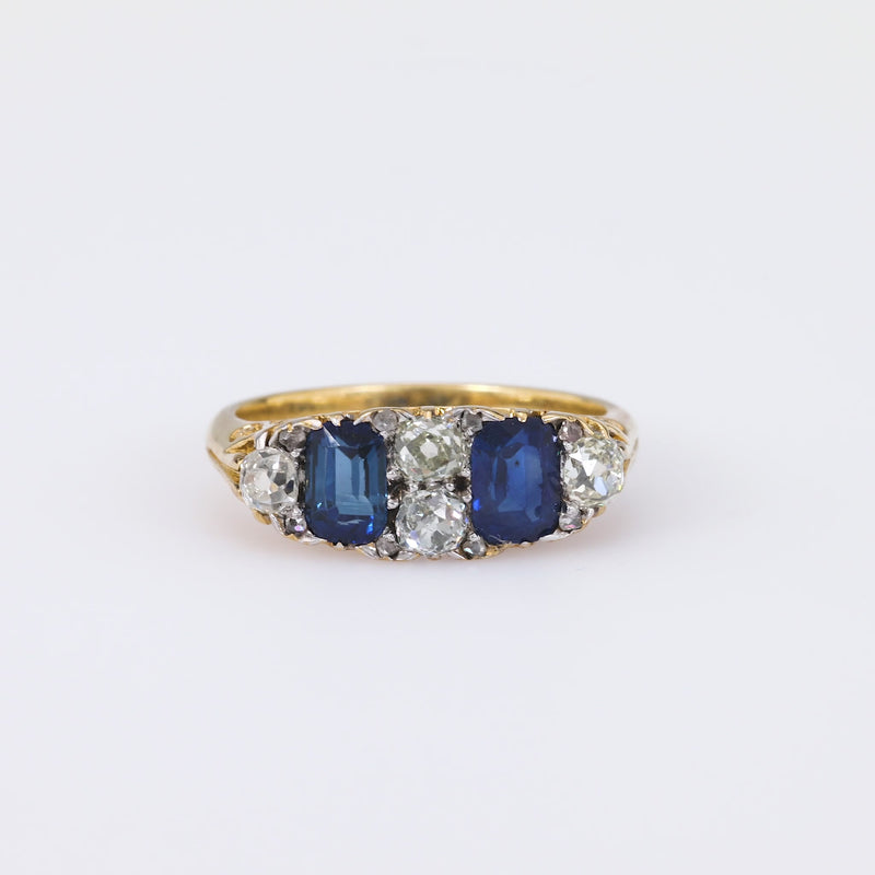 Victorian Sapphire Diamond 18K Yellow Gold Ring