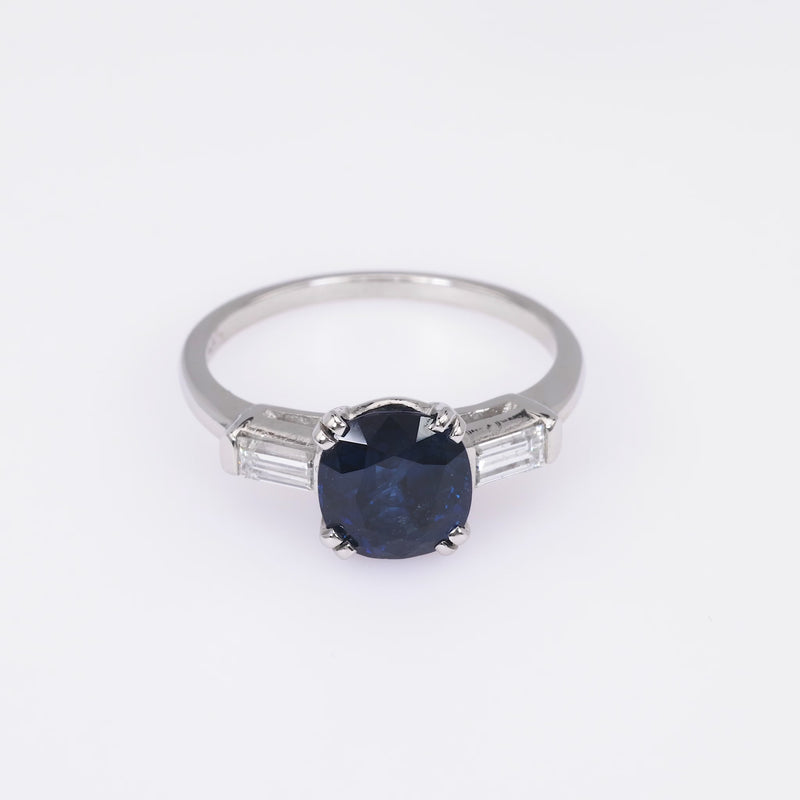 Mid Century Sapphire Diamond Platinum Three Stone Ring