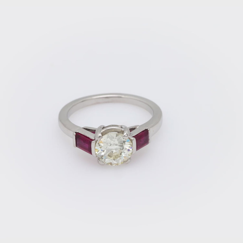 Art Deco GIA 1.08 carat old European cut diamond ruby platinum engagement ring