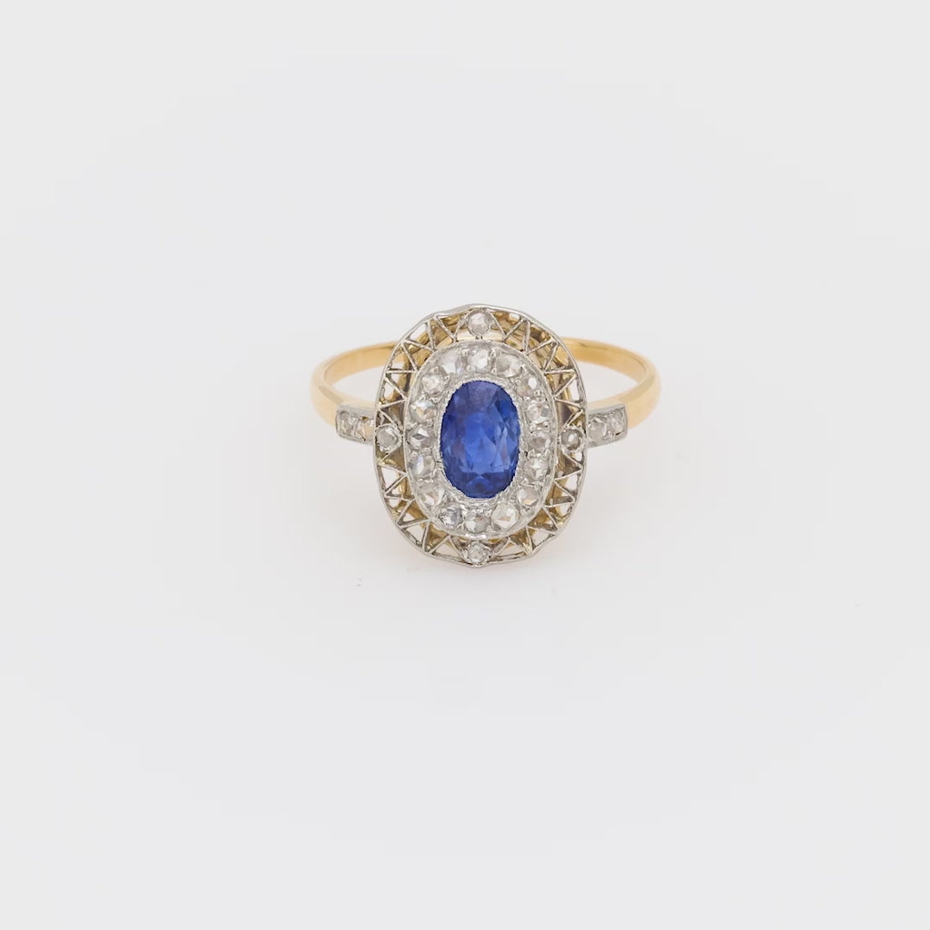 Edwardian sapphire diamond 18k yellow gold and platinum ring