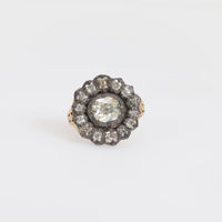 Georgian old cut diamond 14k yellow gold silver cluster ring