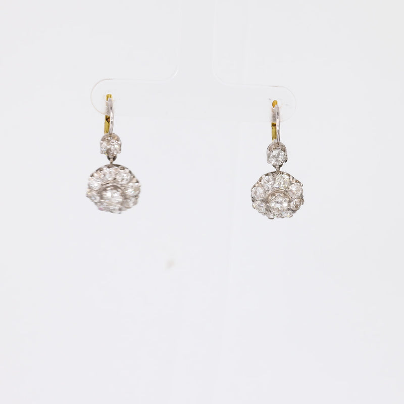 Edwardian Inspired 3 Carat Old Mine Diamond Platinum Earrings