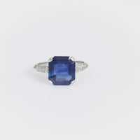 GIA 4.84 carat Asscher cut blue sapphire diamond platinum ring