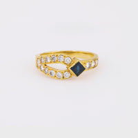 Mauboussin Vintage French Sapphire Diamond 18K Yellow Gold Ring