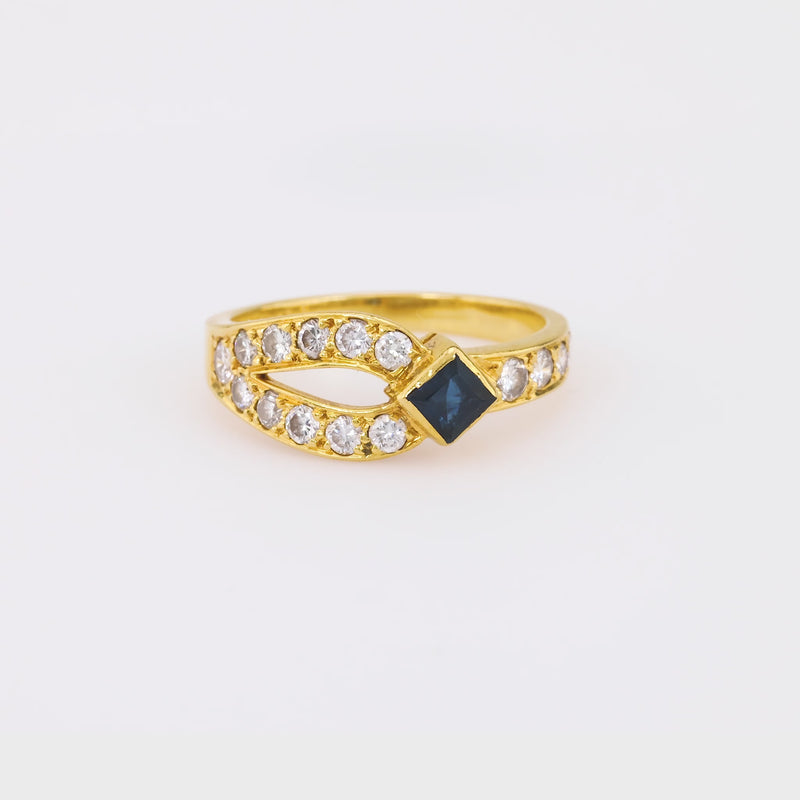 Mauboussin Vintage French Sapphire Diamond 18K Yellow Gold Ring