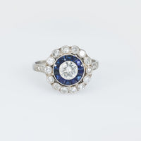 Art Deco style 0.35 carat diamond sapphire platinum target ring