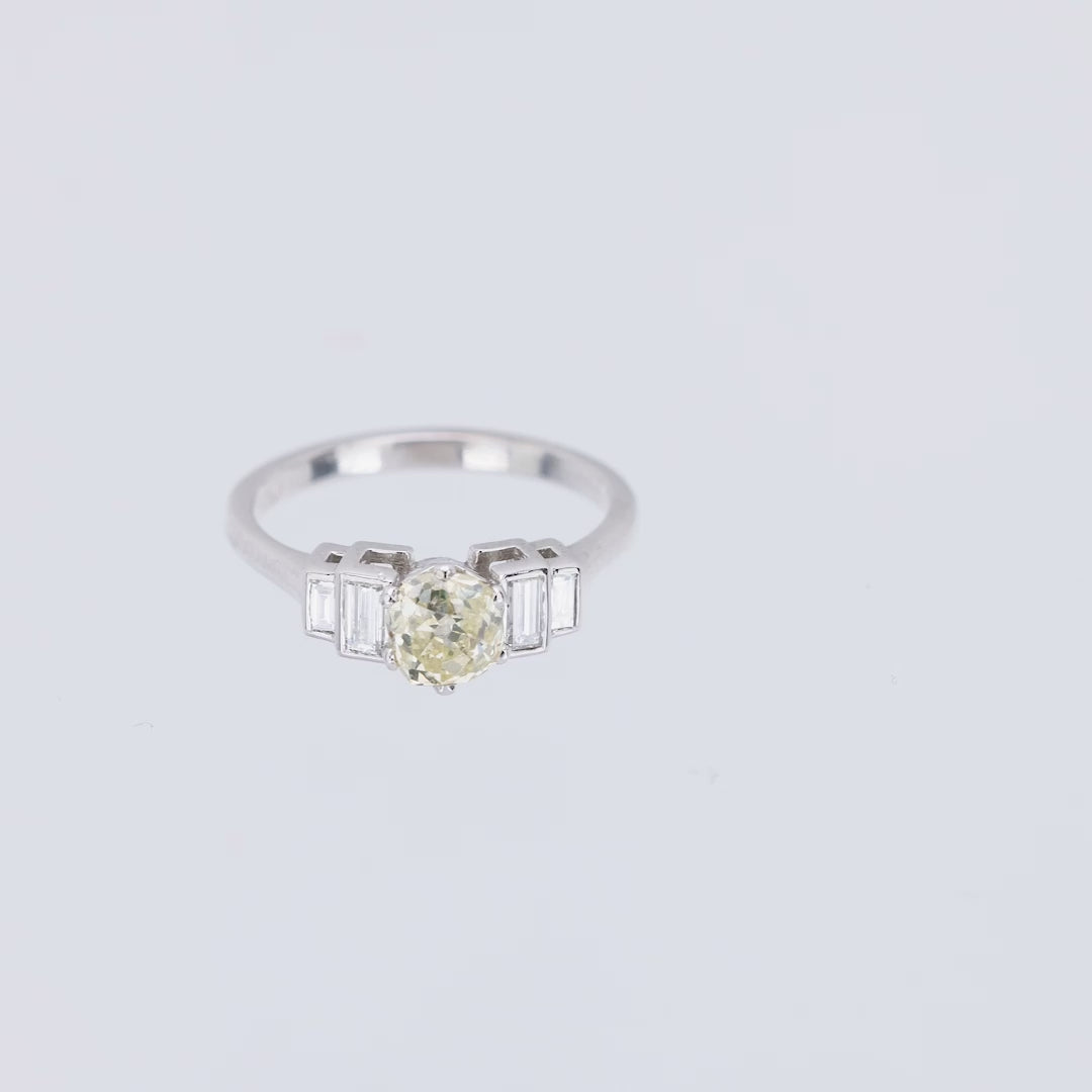 Art Deco .90 carat old mine cut diamond platinum engagement ring