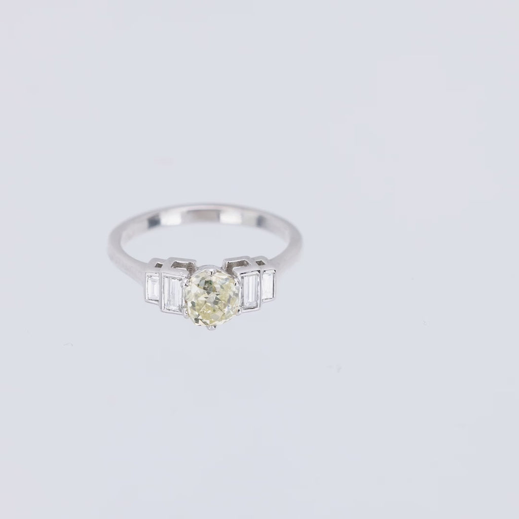 Art Deco .90 carat old mine cut diamond platinum engagement ring
