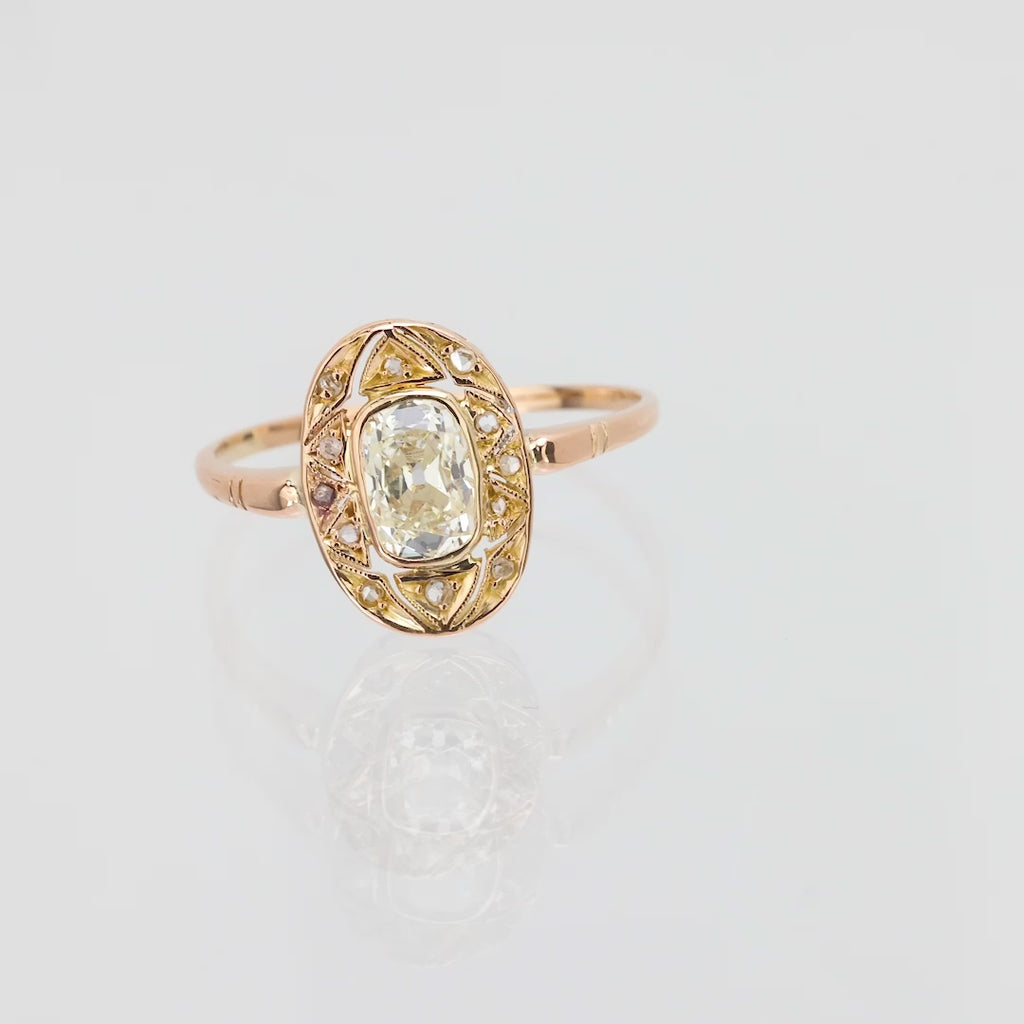 Victorian GIA 1.01 carat old mine cut diamond 18k rose gold ring