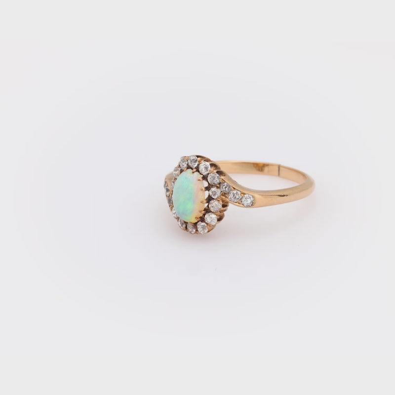 Victorian opal diamond 14k yellow gold swirl ring