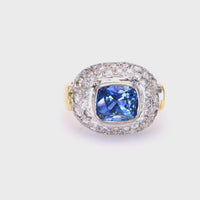 Vintage 4.00 Carat Sapphire Diamond Two Tone Gold Ring