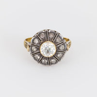 Antique diamond 18k yellow gold and silver cluster ring