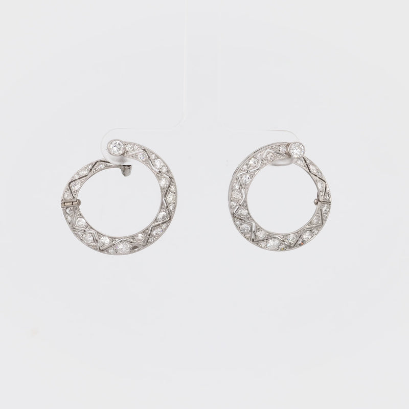 Art Deco Style Diamond Platinum Hoops Earrings