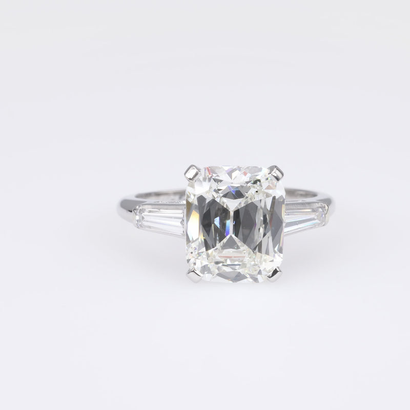 Art Deco GIA 4.15 Carat Cushion Cut Diamond Platinum Engagement Ring