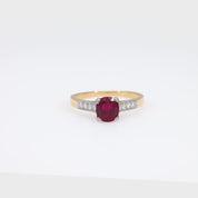 French GIA 1.18 carat no heat ruby diamond 18k yellow gold ring