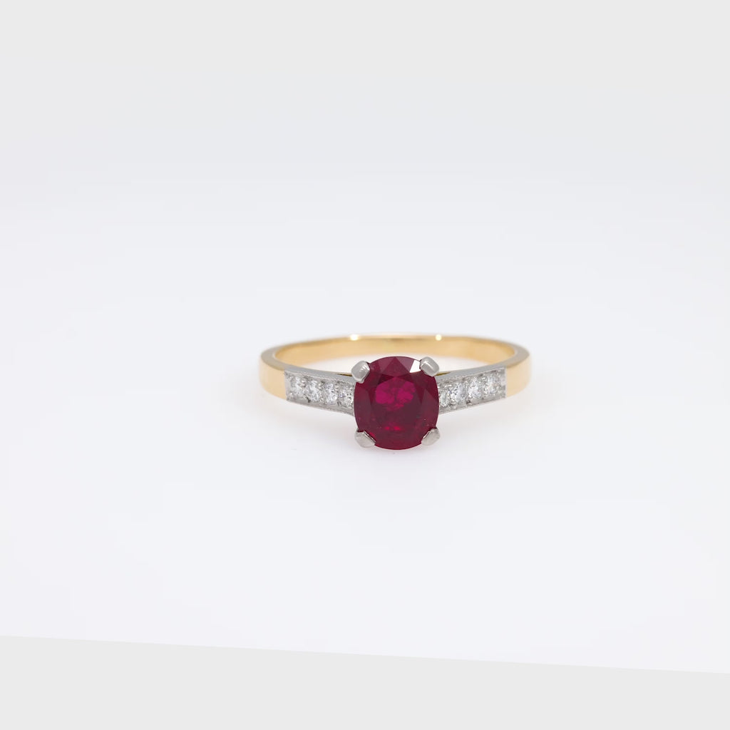 French GIA 1.18 carat no heat ruby diamond 18k yellow gold ring