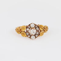 Victorian diamond 18k yellow gold nature motif ring