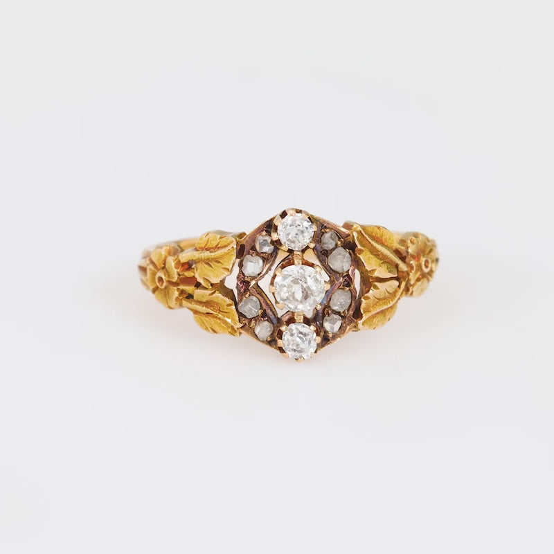 Victorian diamond 18k yellow gold nature motif ring