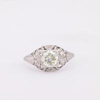 Sparkling GIA 1 carat round brilliant cut diamond platinum filigree ring