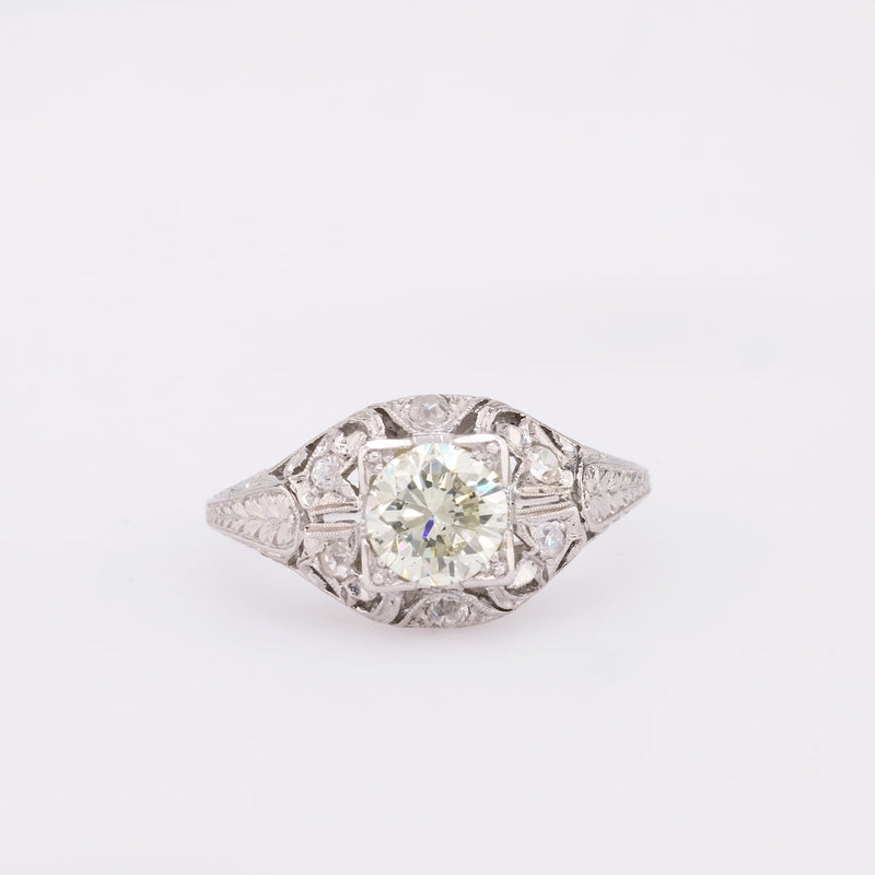 Sparkling GIA 1 carat round brilliant cut diamond platinum filigree ring