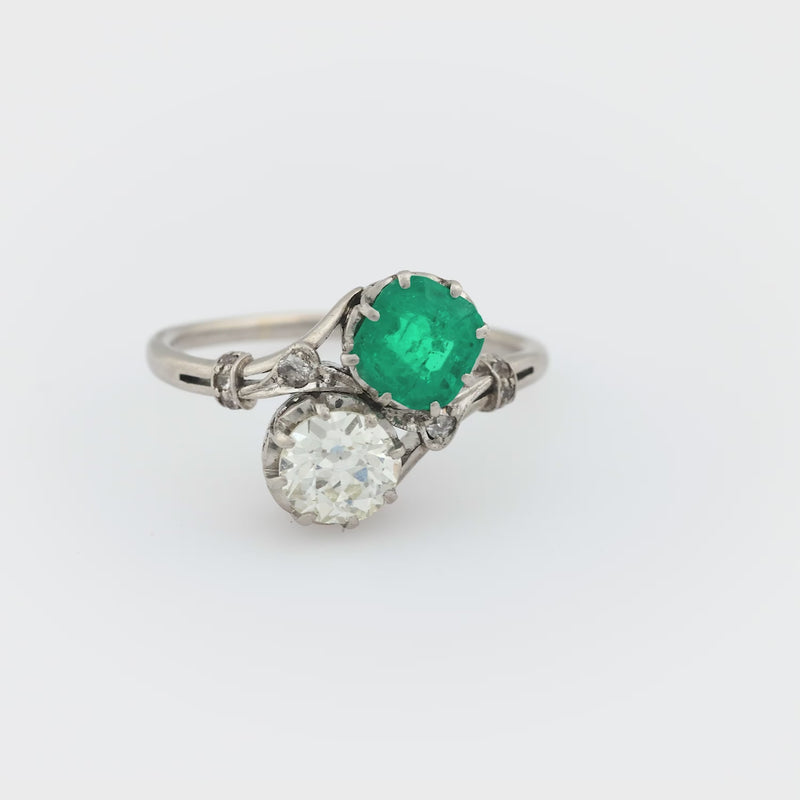 Edwardian emerald diamond platinum Toi Et Moi ring
