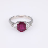 Contemporary 1.32 Carat Ruby Diamond Platinum Three Stone Ring