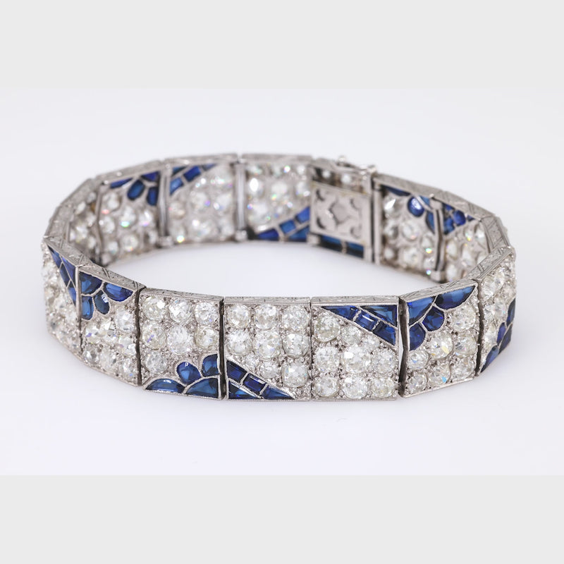 Art Deco Sapphire Diamond 18K White Gold Bracelet