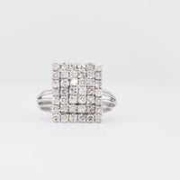 Mid Century Diamond Platinum Square Cocktail Ring