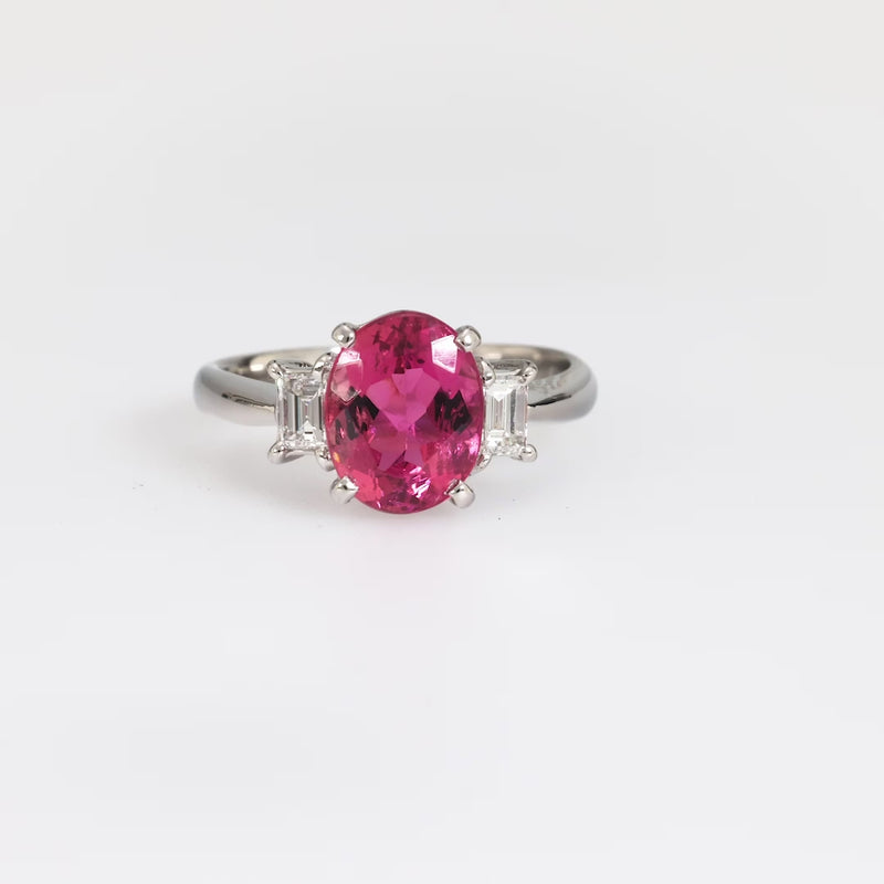 Modern 1.93 carat pink tourmaline diamond platinum ring