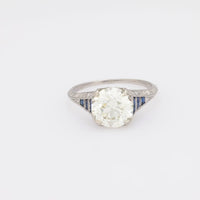 Art Deco GIA 2.67 carat old European diamond sapphire platinum engagement ring