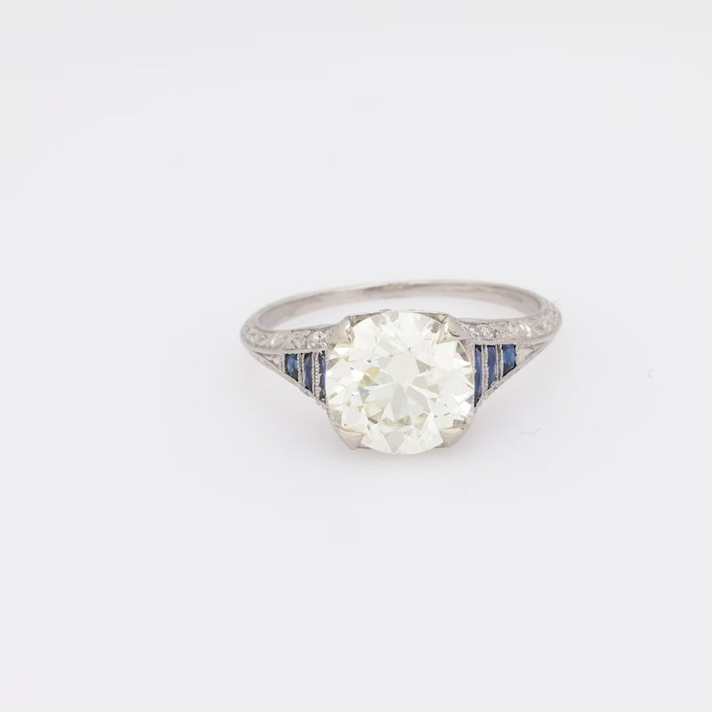 Art Deco GIA 2.67 carat old European diamond sapphire platinum engagement ring