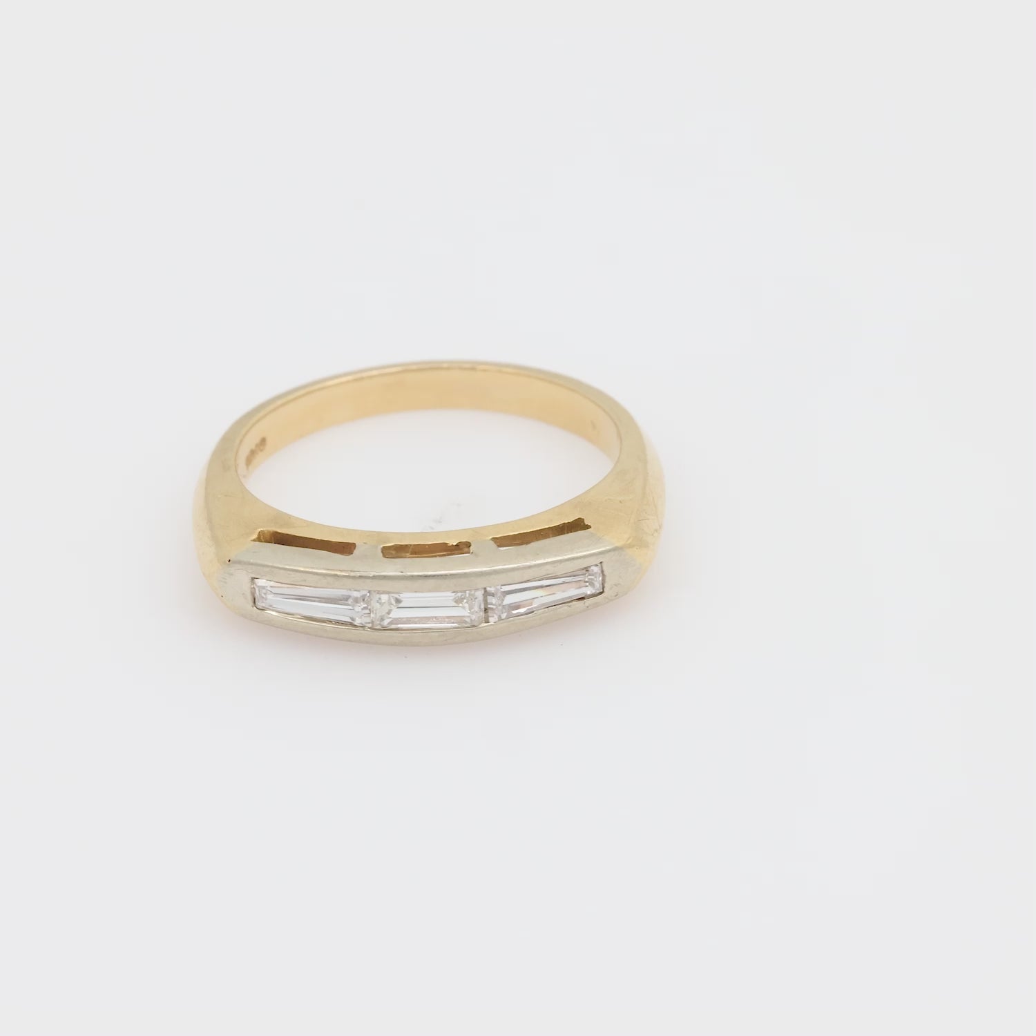Mid Century baguette diamond 14k yellow and white gold wedding ring
